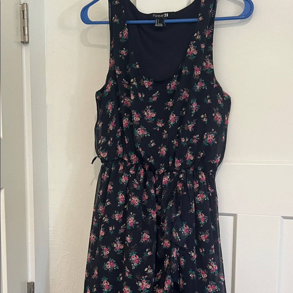 Forever 21 Black Floral Tie-Waist Tank Dress